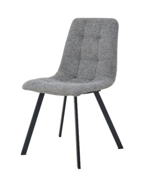 Silla tapizada gris con patas metálicas negras