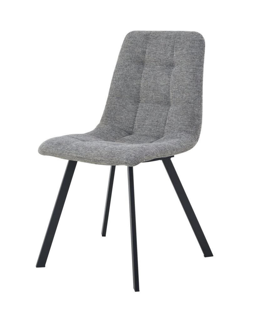 Silla tapizada gris con patas metálicas negras