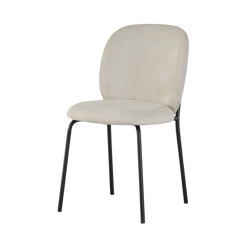 Silla tapizada en beige con patas metálicas negras