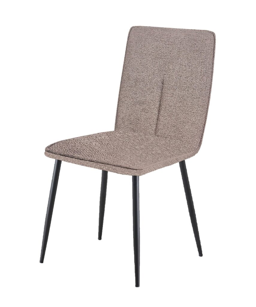 Silla tapizada gris con patas negras de metal