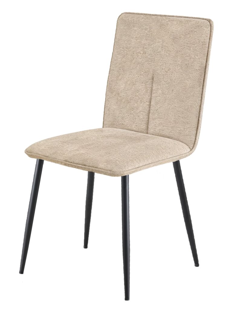 Silla tapizada beige con patas negras metálicas